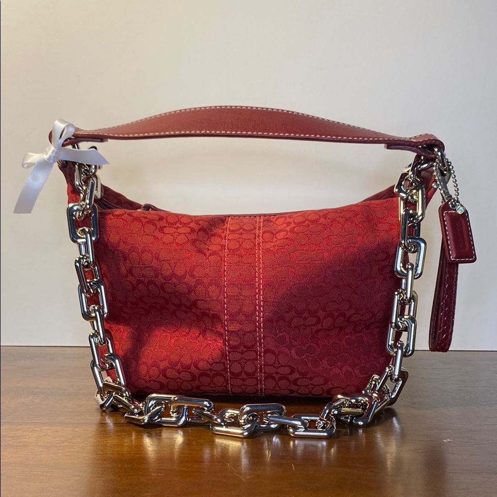 NWOT Y2K Coach Soho Signature Cardinal Red Jacquard Top Handle Mini Pouch Bag
